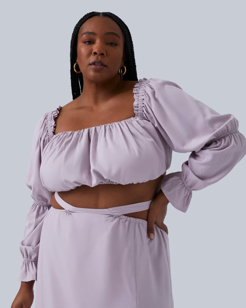 Front of a model wearing a size 0 (12) Gia Top in LILAC by GIA/irl. | dia_product_style_image_id:264090